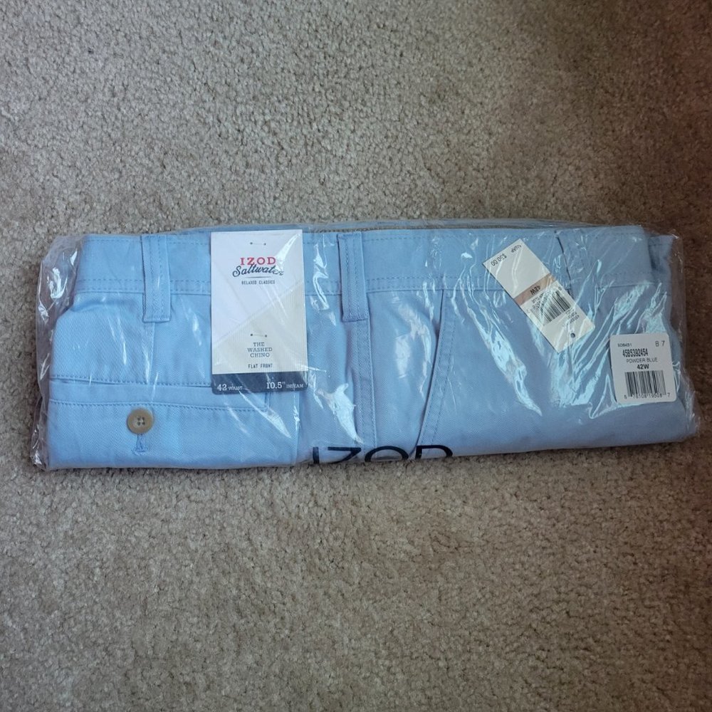 IZOD Men's Saltwater Chino Shorts (Non-Stretch) - Powder Blue 42 x 10.5 NWT
